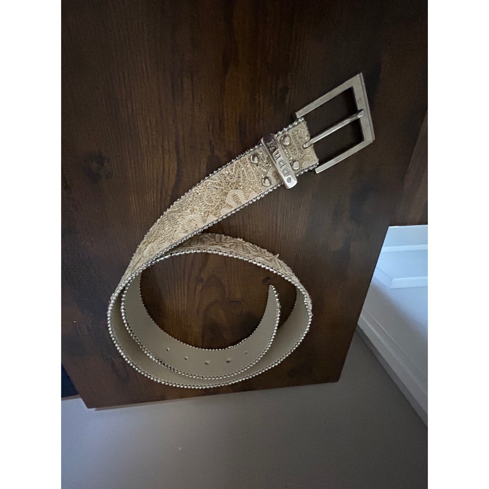 Mudd Gold Lace Rhinestone Trim Belt Silver Buckle Y2K Style B516M Womens M/L